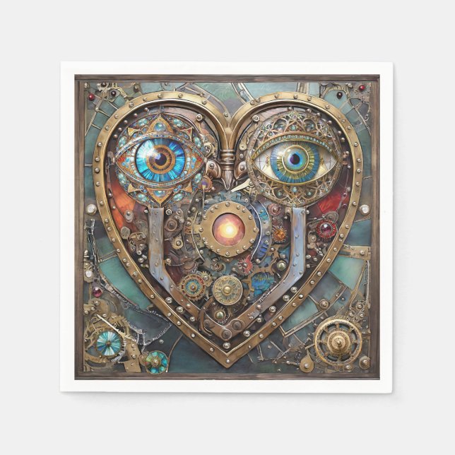 Whimsical Steampunk Hjärtat Jag Ser Dig Jag Älskar Pappersservett (Framsidan)