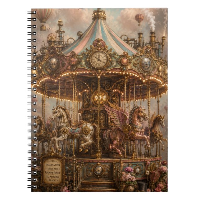 Whimsical Steampunk Karusell Anteckningsbok (Framsidan)