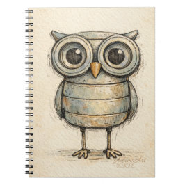 Whimsical Steampunk Owl Illustration Anteckningsbok