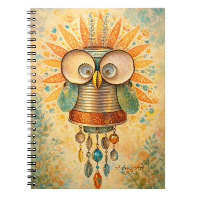 Whimsical Steampunk-uggla anteckningsbok – Vintage (Framsidan)