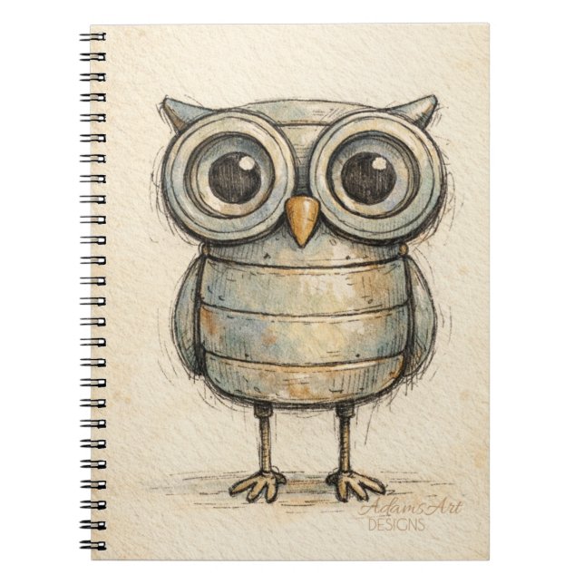 Whimsical Steampunk-ugglaillustration Anteckningsbok (Framsidan)