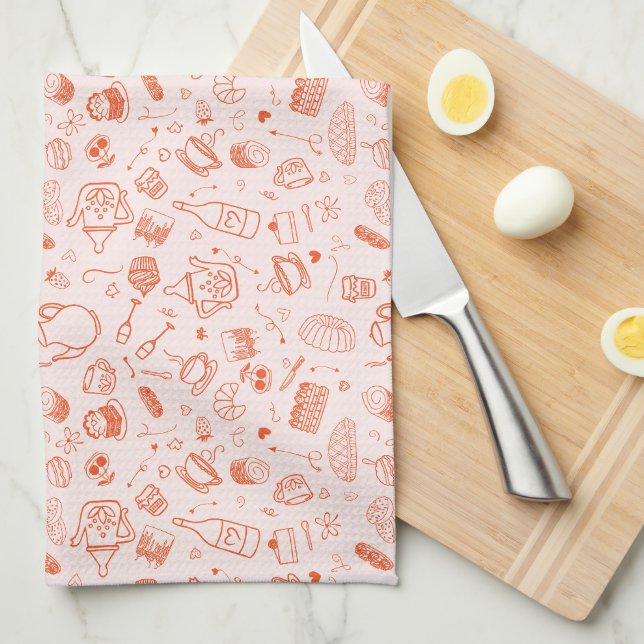 Whimsical Stil Tea Party Doodle Kökshandduk (Vikt i Fjärdedel)
