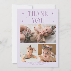 Whimsical Stjärnor Foto Grid Lila Födelse Meddelande