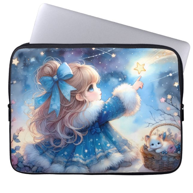 Whimsical Stjärnskådande Flicka i Vattenfärg Laptop Fodral (Framsidan)