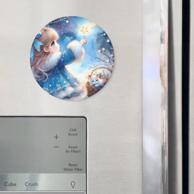 Whimsical Stjärnskådande Flicka i Vattenfärg Magnet (In Situ (Fridge))
