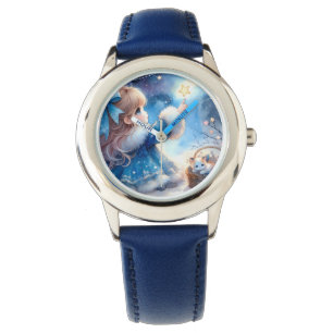 Whimsical Stjärnskådande Flicka Vattenfärg Armbandsur