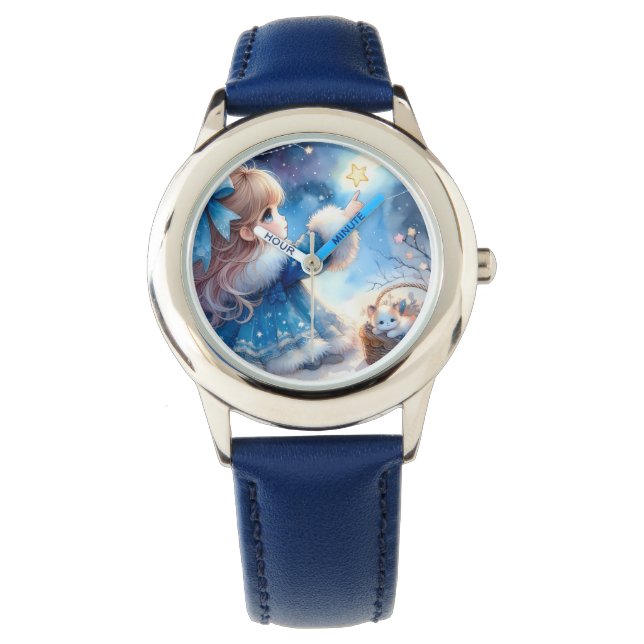 Whimsical Stjärnskådande Flicka Vattenfärg Armbandsur (Framsida)