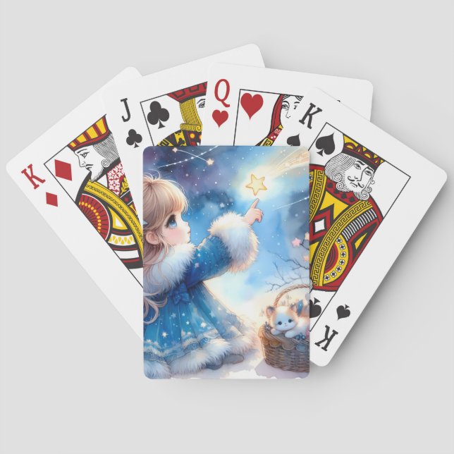 Whimsical Stjärnskådande Flicka Vattenfärg Casinokort (Baksidan)