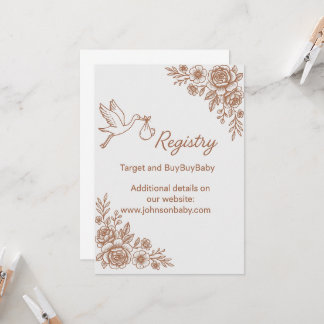 Whimsical Stork & Blommigt Rustic Registry Inbjudningar