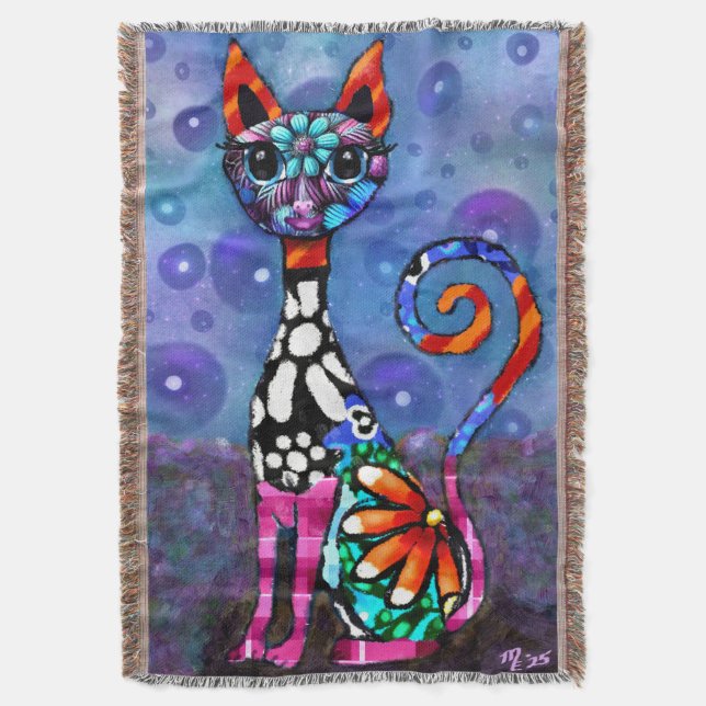 Whimsical Storögd Funky Abstrakt Katt Filt (Framsidan Vertikal)