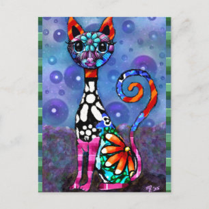 Whimsical Storögd Funky Abstrakt Katt Vykort
