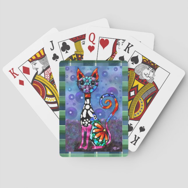 Whimsical Storögd Funky Kitty Katt Abstrakt Casinokort (Baksidan)