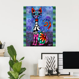 Whimsical Storögd Funky Kitty Katt Abstrakt Poster