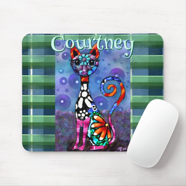 Whimsical Storögd Funky Kitty Katt Personlig Musmatta (Med mus)