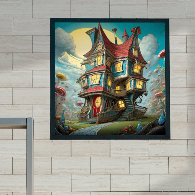 Whimsical Storybook Crooking House | Digital konst Poster (brighten up your child's room or add a dash of imagination to your library)