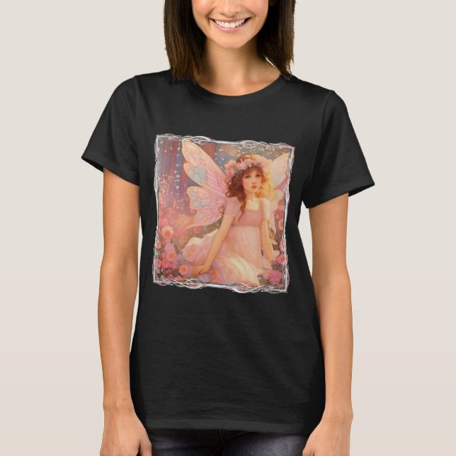 Whimsical Storybook Fairy in Enchanted Forest T Shirt (Framsida)