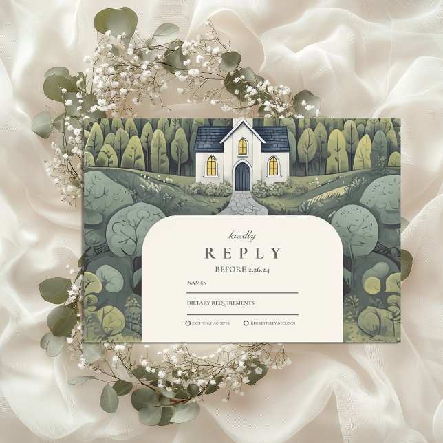 Whimsical Storybook Forest Chapel Bröllop OSA Kort (Skapare uppladdad)
