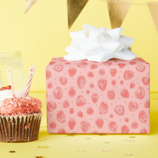 whimsical strawberry pattern on pink presentpapper
