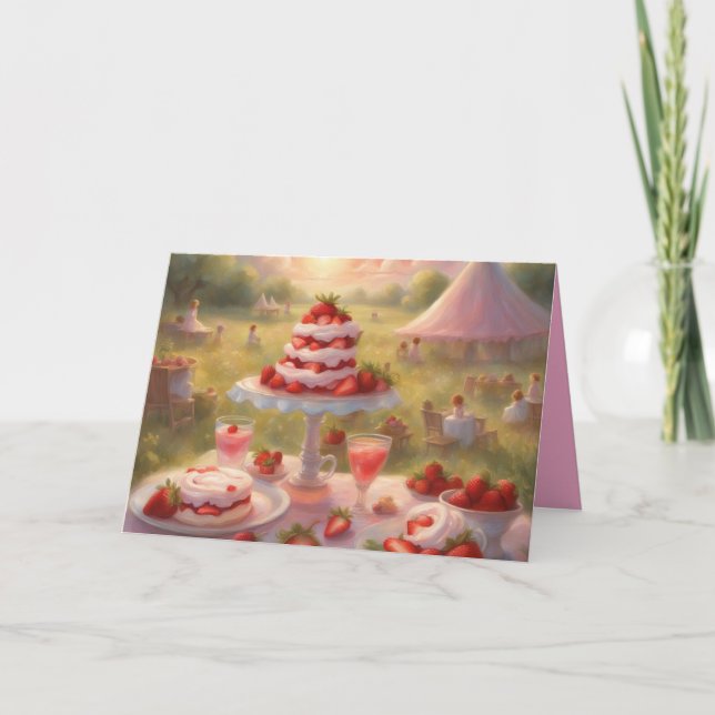 Whimsical Strawberry Shortcake födelsedags picknic Kort (Framsida)