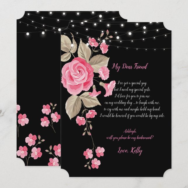 Whimsical String Ljus Blac blir min brud Inbjudningar (Fram/baksida)