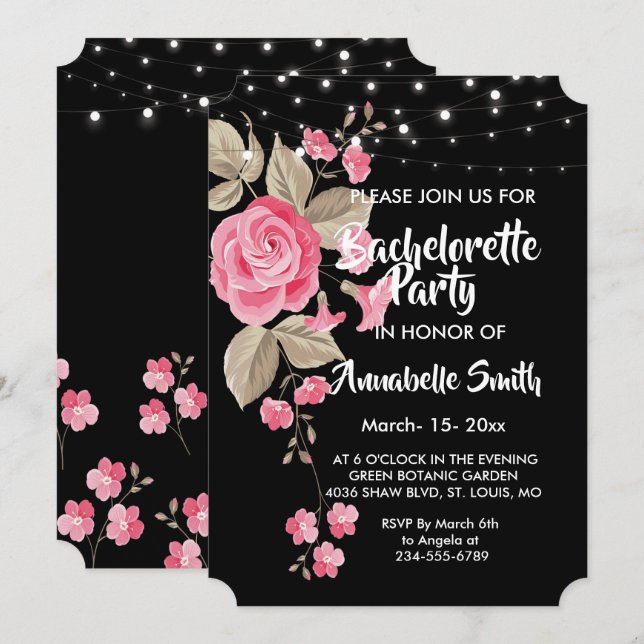 Whimsical String Ljus Black-bachelor Inbjudningar (Fram/baksida)