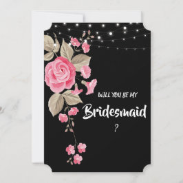 Whimsical String Ljus Black Bridesmaid Inbjudningar