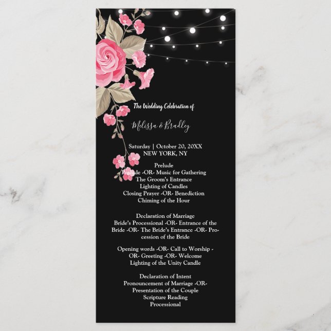 Whimsical String Ljus Black-ceremoniprogram Program (Framsida)