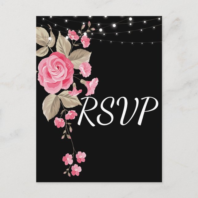 Whimsical String Ljus Black OSA Inbjudan Vykort (Framsida)