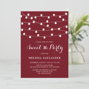 Whimsical String Ljus Burgundy Sweet 16 Party Inbjudningar