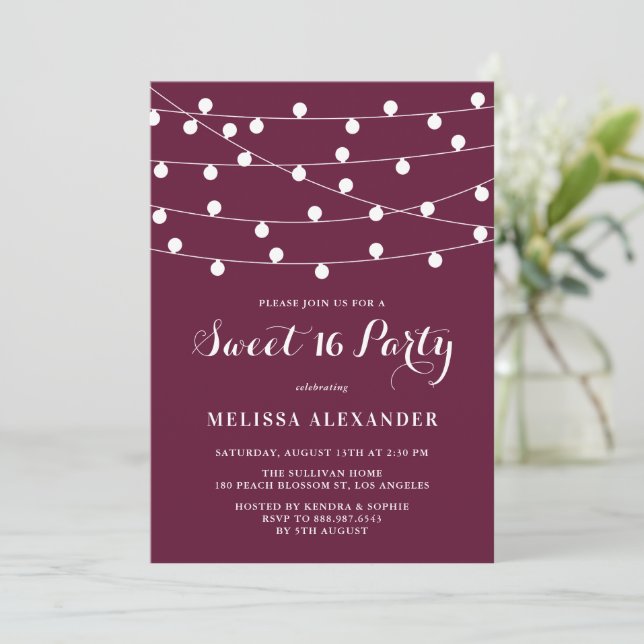 Whimsical String Ljus Lila Sweet 16 Party Inbjudningar (Stående Fram)