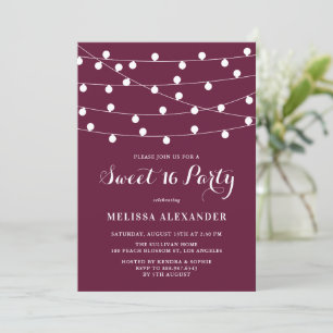 Whimsical String Ljus Lila Sweet 16 Party Inbjudningar