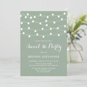 Whimsical String Ljus Sage Grönt Sweet 16 Party Inbjudningar