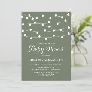 Whimsical String Ljus Taupe Grönt Baby Shower Inbjudningar