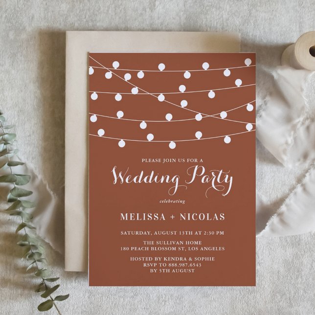 Whimsical String Ljus Terracotta Bröllopsfest Inbjudningar (Whimsical String Lights Terracotta Wedding Party Invitation)
