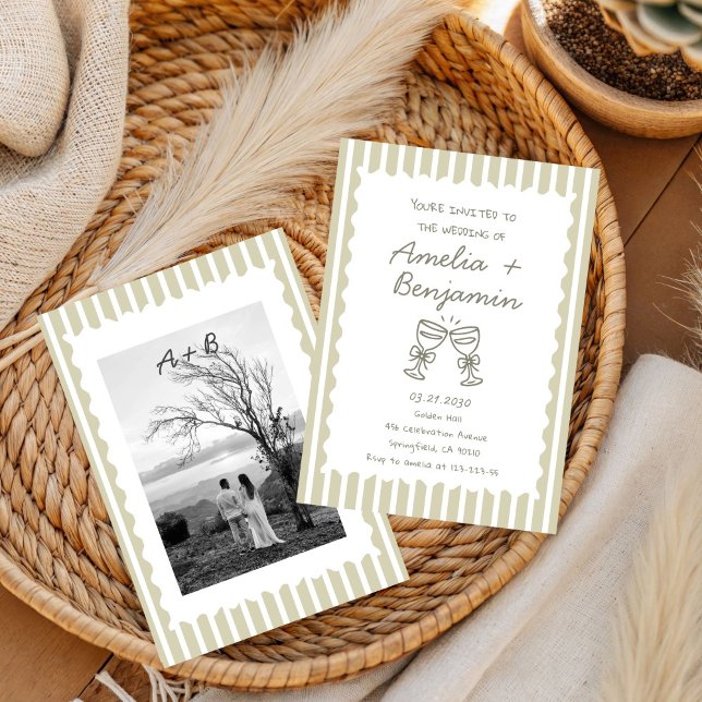 Whimsical Stripe Green champagne Whimsical  Inbjudningar (Skapare uppladdad)