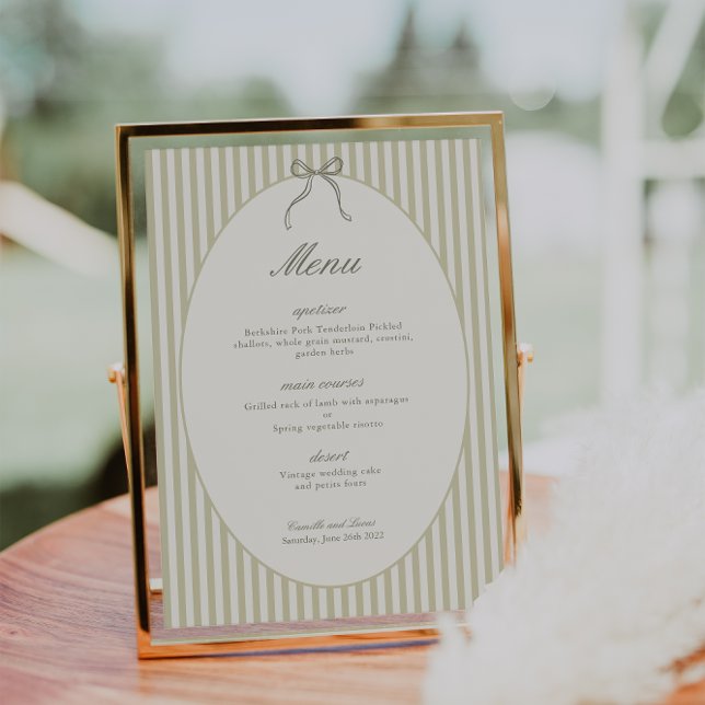 Whimsical Stripe Green Wedding Menu Inbjudningar (Skapare uppladdad)