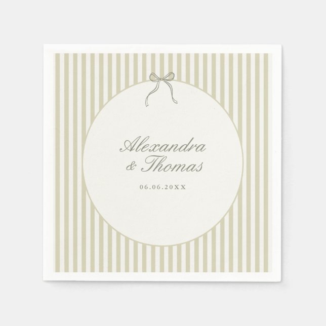 Whimsical Stripe Green Wedding Napkins Pappersservett (Framsidan)
