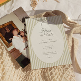 Whimsical Stripe Green Wedding Save the Date Inbjudningar
