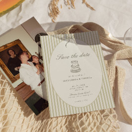 Whimsical Stripe Green Wedding Save the Date Inbjudningar