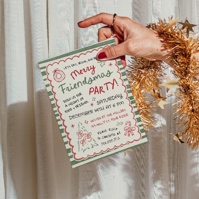 Whimsical Striped Friendsmas Christmas Party Inbjudningar (Skapare uppladdad)