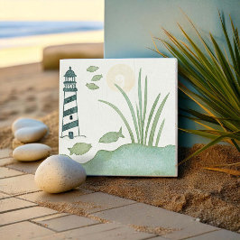 Whimsical Striped Lighthouse and Fish ID1206 Kakelplatta