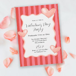 Whimsical Stripes and Hearts Valentines Day Party Inbjudningar