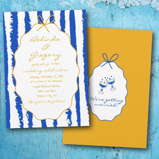 Whimsical Stripes Handskriven Målad Bröllop  Inbjudningar (Whimsical Stripes Handwritten Painted Wedding Invitation)