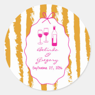 Whimsical Stripes Handskriven Målad Bröllop Runt Klistermärke
