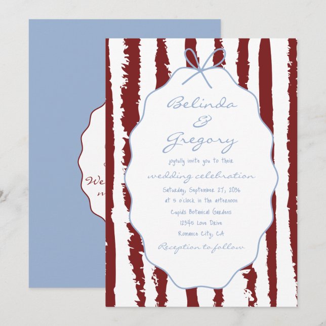 Whimsical Stripes Handwritten Painted Wedding  Inbjudningar (Fram/baksida)