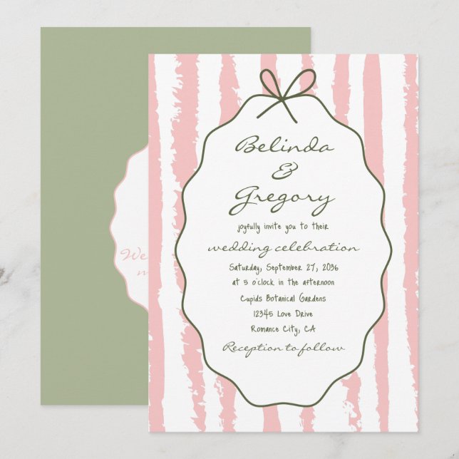 Whimsical Stripes Handwritten Painted Wedding  Inbjudningar (Fram/baksida)