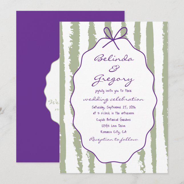 Whimsical Stripes Handwritten Painted Wedding  Inbjudningar (Fram/baksida)