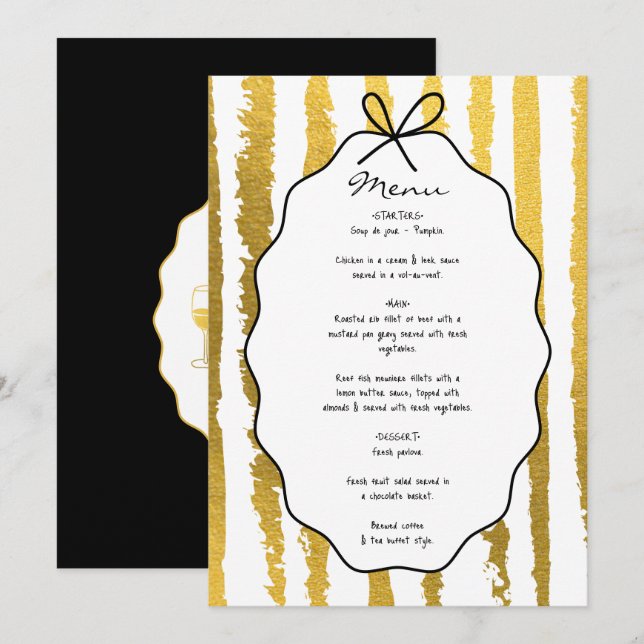 Whimsical Stripes Handwritten Painted Wedding  Meny (Fram/baksida)