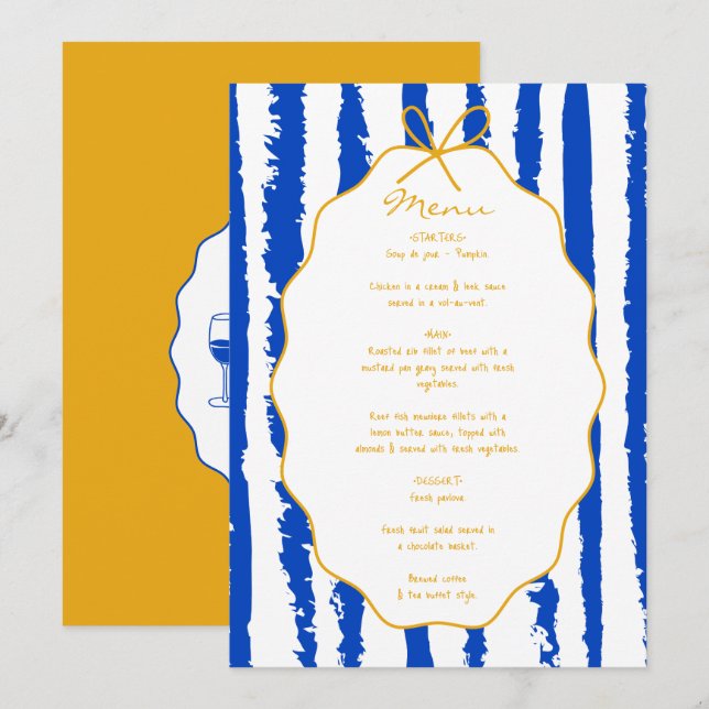 Whimsical Stripes Handwritten Painted Wedding  Meny (Fram/baksida)