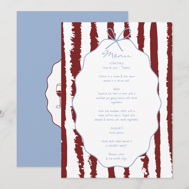 Whimsical Stripes Handwritten Painted Wedding  Meny (Fram/baksida)